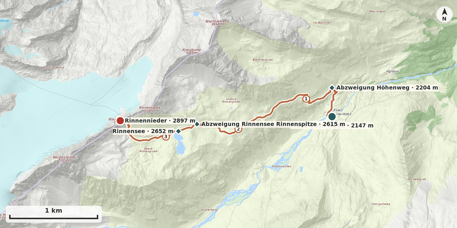 Karte: Das Rinnennieder 2900m