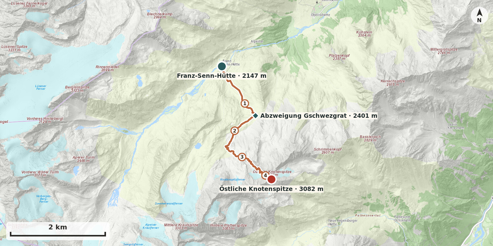 Carte: Östliche Knotenspitze 3082 m