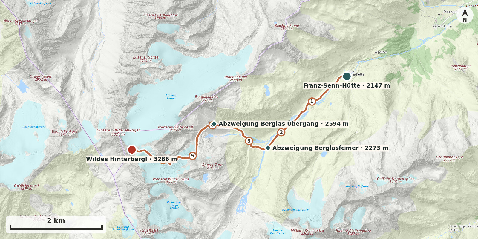 Karte: Wildes Hinterbergl über Berglasferner 3288m