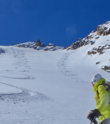 400Hm. toller Pulverschnee, dann bis zur Hütte Firn!